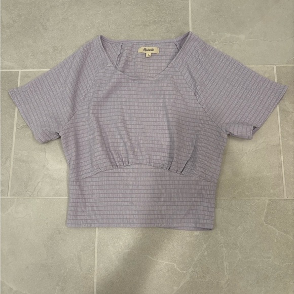 Madewell Shirred Crewneck Crop Top in Dusty Lavender Size Small - Picture 3 of 6